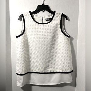 KARL LAGERFELD PARIS size large sleeveless embroidered sheer layered top.
